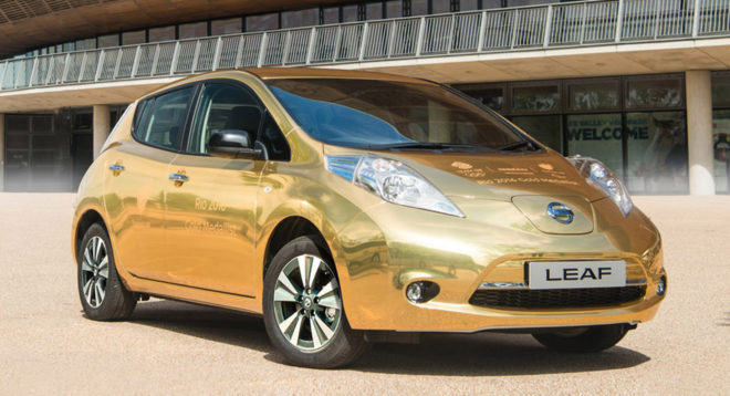 nissan leaf, gold nissan leaf, rio olympics, rio 2016, 2016 summer olympics, 2016 olympics, gold medal, 2016 rio gold medalist