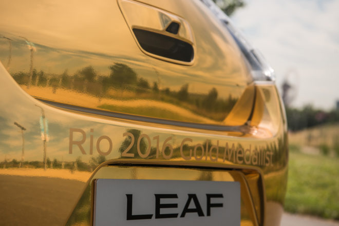 nissan leaf, gold nissan leaf, rio olympics, rio 2016, 2016 summer olympics, 2016 olympics, gold medal, 2016 rio gold medalist