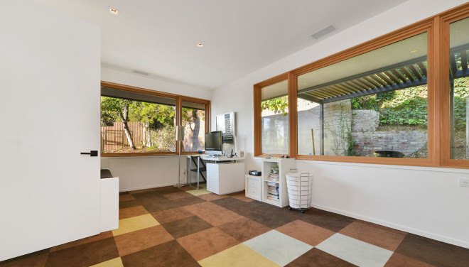 Glasshouse home maintenance, Glasshouse, mid-century house, green remodel, green renovation, Piedmont, LEED Platinum-certified house, LEED Platinum certification, recycled building materials, natural building materials, PV film, photovoltaic thin film, solar power, rainwater harvesting
