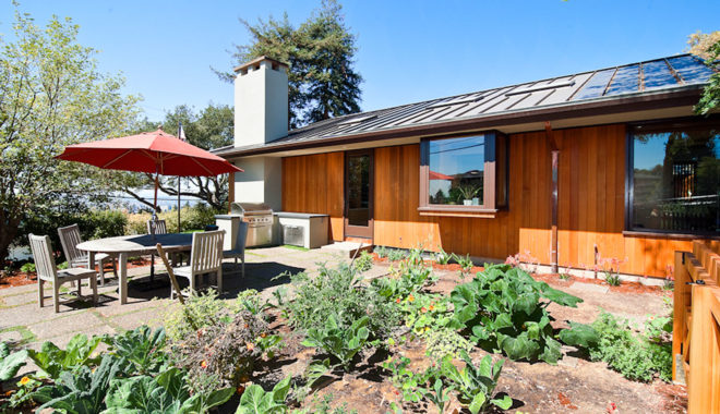 Glasshouse home maintenance, Glasshouse, mid-century house, green remodel, green renovation, Piedmont, LEED Platinum-certified house, LEED Platinum certification, recycled building materials, natural building materials, PV film, photovoltaic thin film, solar power, rainwater harvesting