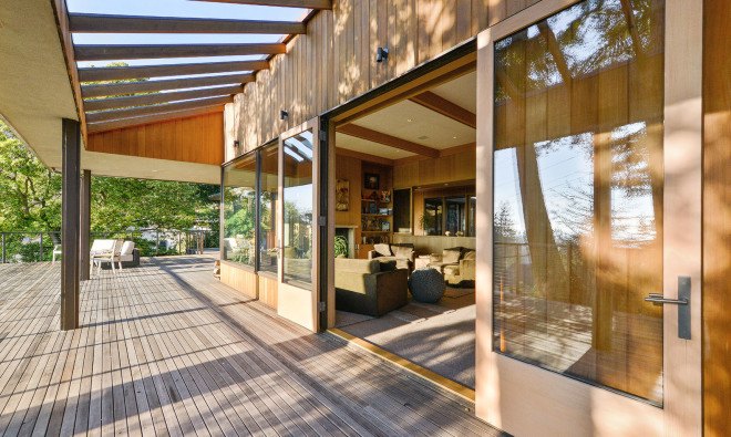 Glasshouse home maintenance, Glasshouse, mid-century house, green remodel, green renovation, Piedmont, LEED Platinum-certified house, LEED Platinum certification, recycled building materials, natural building materials, PV film, photovoltaic thin film, solar power, rainwater harvesting