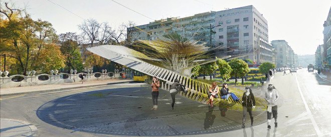 Piezo-Powered public transport, Belgrade, Piezoelectric Trolleybus Gardens, Margot Krasojevic, energy-efficient transport, piezoelectricity, piezoelectric cells, energy from movement, green infrastructure, green design