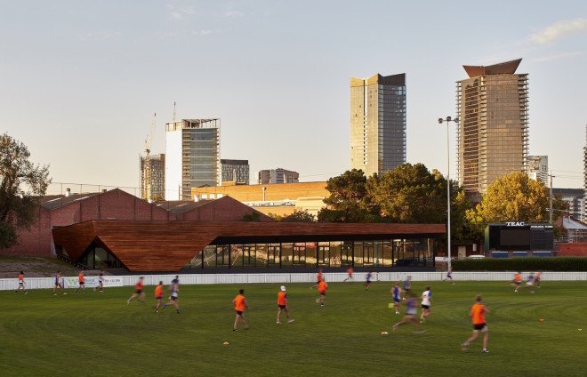 Port Melbourne Football Club Sporting and Community Facility by k20 architecture, Port Melbourne Football Club Sporting and Community Facility, Port Melbourne Football Club Sporting and Community Facility in Victoria, sustainable Victoria buildings, sustainably sourced timber architecture, eco-conscious design in Victoria