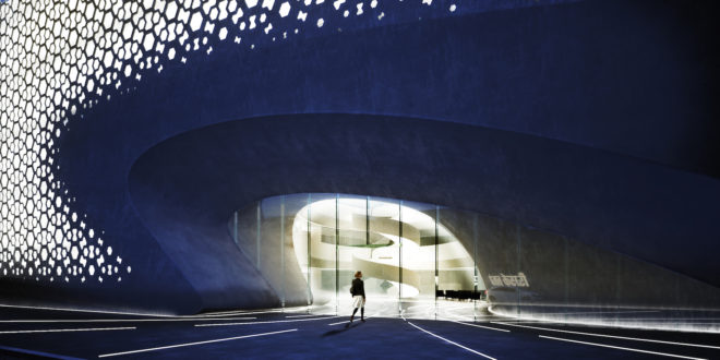 Punjab Kesari Headquarters by Studio Symbiosis, glass reinforced concrete facade, perforated Indian inspired facade, Punjab Kesari Headquarters