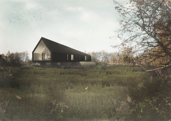studio bark, black barn, barn, english home, english countryside, suffolk, gable, charred timber, passive house, off grid, net zero, sustainable house, self-sustaining, solar power