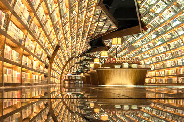 Yangzhou Zhongshuge bookshop, bookstore design, Zhongshuge bookshop, XL-Muse, shelving, green interior, retail space, wooden interior