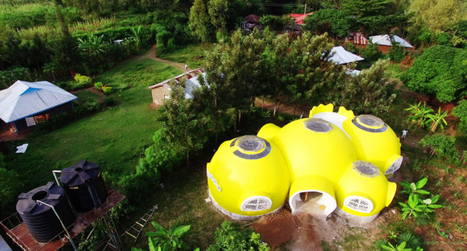 bright yellow dome home, Mama Dolfine's orphanage, Korando Educational Center, brick dome home, Kisumu dome home, Kenya dome home, dome home in Kenya, sustainable dome home, Torsten Kremser, Better Me Foundation