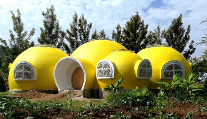 bright yellow dome home, Mama Dolfine's orphanage, Korando Educational Center, brick dome home, Kisumu dome home, Kenya dome home, dome home in Kenya, sustainable dome home, Torsten Kremser, Better Me Foundation