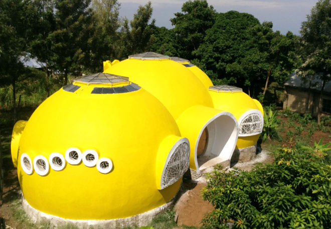 bright yellow dome home, Mama Dolfine's orphanage, Korando Educational Center, brick dome home, Kisumu dome home, Kenya dome home, dome home in Kenya, sustainable dome home, Torsten Kremser, Better Me Foundation