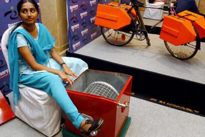 remya jose, india, pedal powered washing machine, washing machine, exercise bike, bicycles, off the grid, laundry