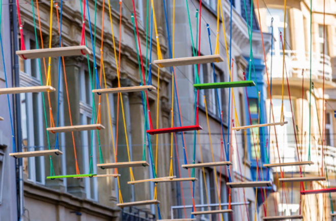 luxembourg swing art, Max Mertens swings, luxembourg swings, public art, outdoor art, swings, art installation, Max Mertens, Rue Philippe II, Avenue de la Porte-Neuve, city center, art exhibit
