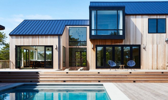 Studio Zung, Atelier 2016 residence, Hamptons, swimming pool, salvaged building materials, intelligent residence, luxury residence, Long Island, green architecture, oak flooring, wooden deck, traditional architecture