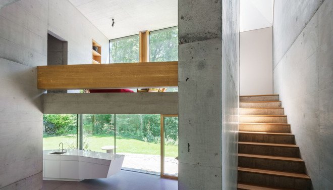 Casa Forest, Switzerland, forest residence, Basel, Daluz Gonzalez Architekten, green architecture, double-height space, natural light