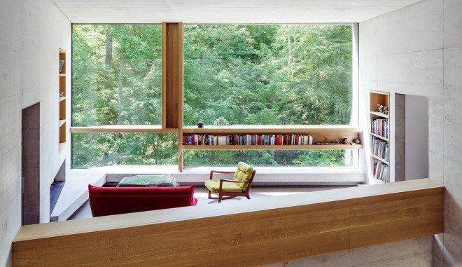 Casa Forest, Switzerland, forest residence, Basel, Daluz Gonzalez Architekten, green architecture, double-height space, natural light