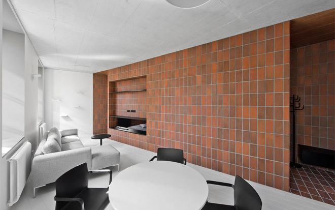 Bazillion apartment, tiny apartment, Lithuania, YCL Studio, open-plan, terracotta, green interior, interior design, natural light