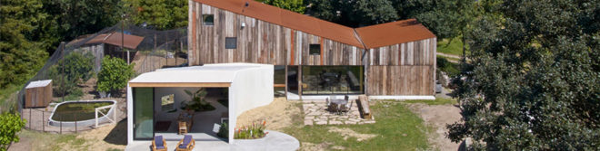 Casper Mork-Ulnes, Meier Rd house, artist's studio, Northern California, green extension, indoor garden, sliding doors, green architecture, pitched roof, barn wood