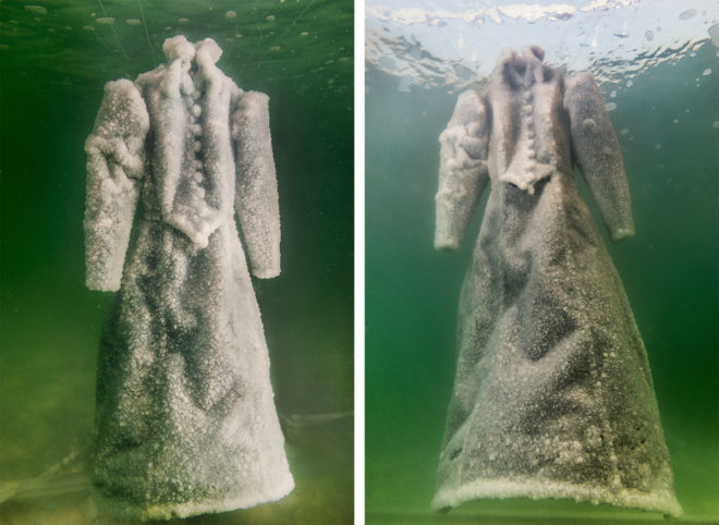 Salt Bride, Sigalit Landau, Salt Bride by Sigalit Landau, Marlborough Contemporary, Dead Sea, art, salt, art gallery, art exhibit, photography, underwater photography, dress, salt dress