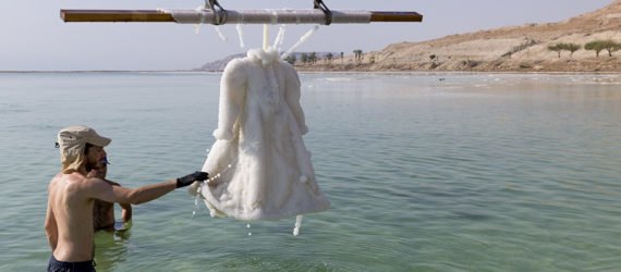 Salt Bride, Sigalit Landau, Salt Bride by Sigalit Landau, Marlborough Contemporary, Dead Sea, art, salt, art gallery, art exhibit, photography, underwater photography, dress, salt dress