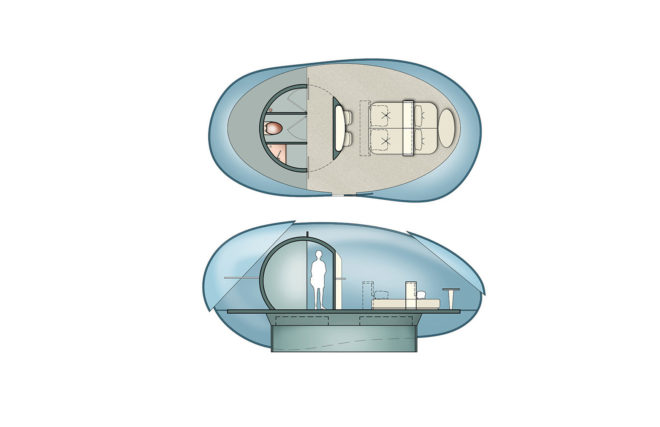 Driftscape by HOK, Driftscape by HOK in the Radical Innovation Awards, 2016 Radical Innovation Awards, futuristic hotel pod, floating hotel pod, floating hotels, drone technology hotel room,