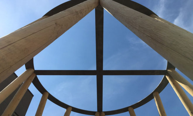 Hoop Dance Gathering Place, Mohawk College, Brook McIlroy, indigenous people, Canada, Aboriginal, open air pavilion, timber pavilion, green architecture, traditional construction techniques