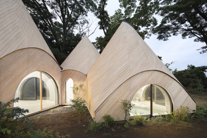 JIKKA by Issei Suma, teepee shaped architecture, architecture for elder care, teepee-shaped architecture in Japan, wheelchair accessible bath