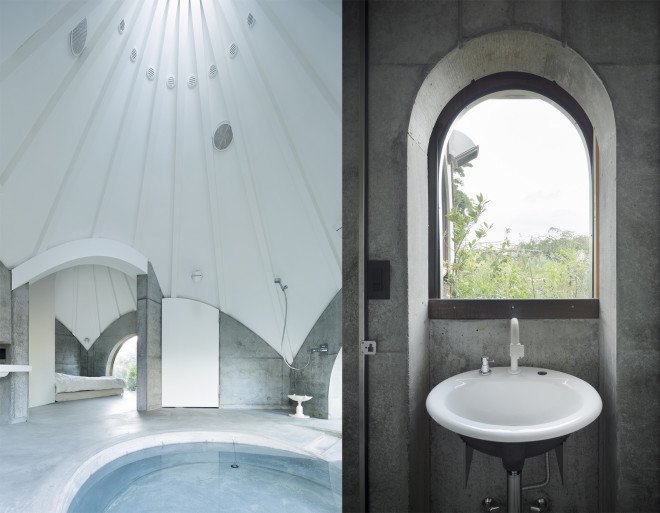 JIKKA by Issei Suma, teepee shaped architecture, architecture for elder care, teepee-shaped architecture in Japan, wheelchair accessible bath
