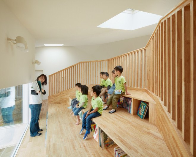 mad architects, japan, Okazaki, aichi prefecture, kindergarten, adaptive reuse, natural wood, renovation, japanese school, clover house