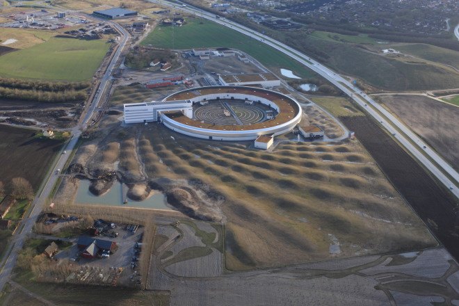 MAX IV laboratory landscape design by Snøhetta, wave land art, stormwater management in land art, Science City near Lund, MAX IV laboratory by Fojab