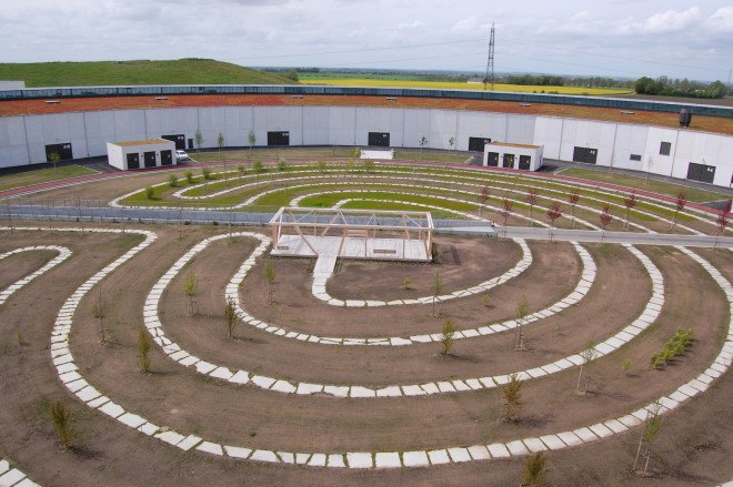 MAX IV laboratory landscape design by Snøhetta, wave land art, stormwater management in land art, Science City near Lund, MAX IV laboratory by Fojab