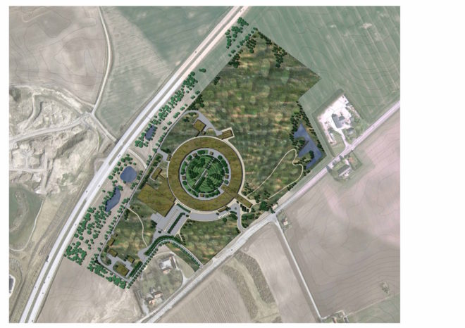 MAX IV laboratory landscape design by Snøhetta, wave land art, stormwater management in land art, Science City near Lund, MAX IV laboratory by Fojab