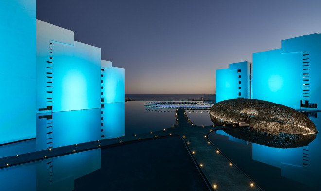 Mar Adentro Hotel, Nido restaurant, Mexico, floating architecture, Miguel Ángel Aragonés, minimalist design, minimalist furniture, walkways and ramps