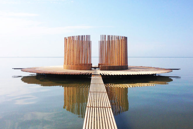 Marc van Vliet, sun observatory, Drie Streken, Dutch design, The Netherlands, Terschelling, Oerol Festival, rising tides, floating pavilion,