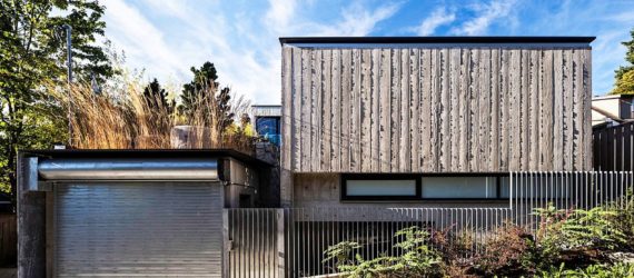 Measured Architecture, 90% recycled, Cloister House, Vancouver, playful elements, Japanese stone mason, Tamatsu Tongu, artist Fei Disbrow, weathering steel ladder, recycled bungalow