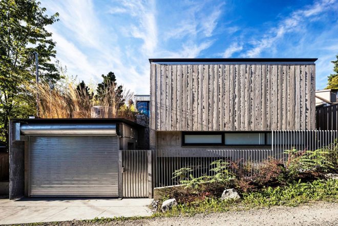 Measured Architecture, 90% recycled, Cloister House, Vancouver, playful elements, Japanese stone mason, Tamatsu Tongu, artist Fei Disbrow, weathering steel ladder, recycled bungalow