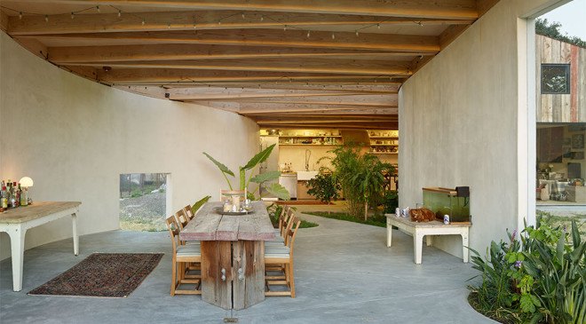 Casper Mork-Ulnes, Meier Rd house, artist's studio, Northern California, green extension, indoor garden, sliding doors, green architecture, pitched roof, barn wood