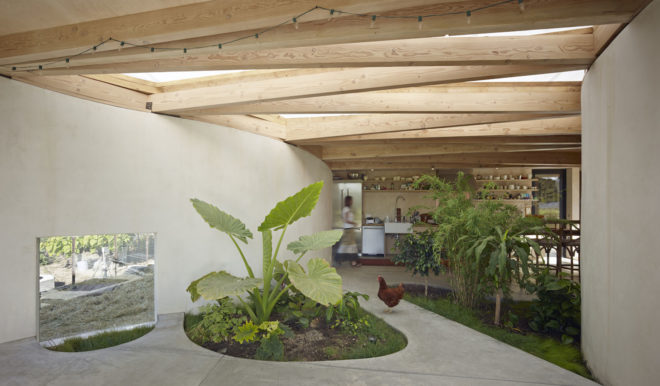 Casper Mork-Ulnes, Meier Rd house, artist's studio, Northern California, green extension, indoor garden, sliding doors, green architecture, pitched roof, barn wood