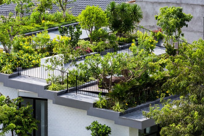 vietnam, Vo Trong Nghia Architects, nha trong, green roof, brick home, daylight, natural light, tile roof, landscape architecture