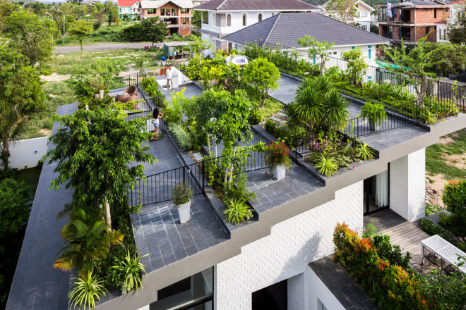 vietnam, Vo Trong Nghia Architects, nha trong, green roof, brick home, daylight, natural light, tile roof, landscape architecture