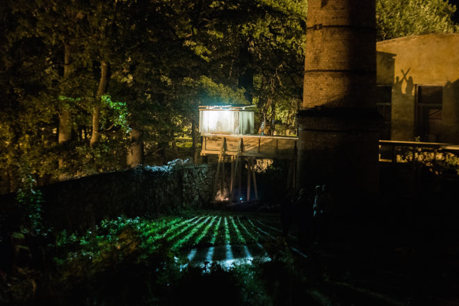 Night Train by Building Works Unit, Night Train at Cēsis Beer Brewery, Night Train by RTU International Architecture Summer School, kinetic installations, Latvian pine installations, Cēsis Beer Brewery adaptive reuse