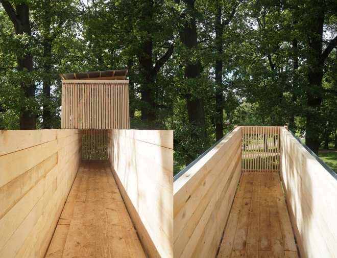 Night Train by Building Works Unit, Night Train at Cēsis Beer Brewery, Night Train by RTU International Architecture Summer School, kinetic installations, Latvian pine installations, Cēsis Beer Brewery adaptive reuse