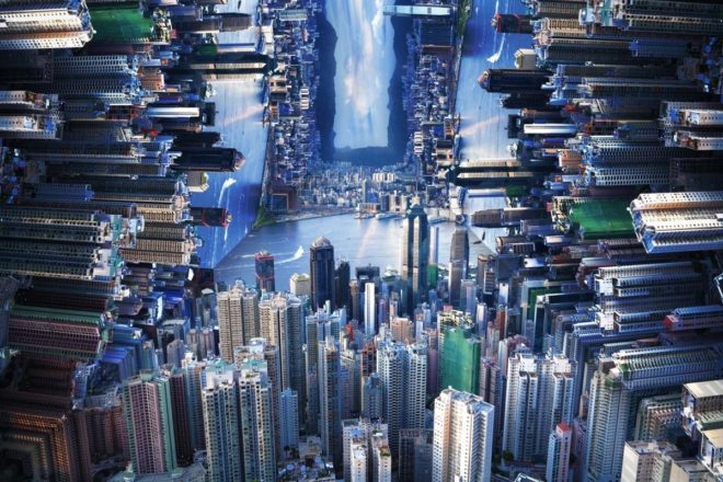 petey ulatan, digital art, cubic landscapes, cube shaped world, digital images, image editing, science fiction