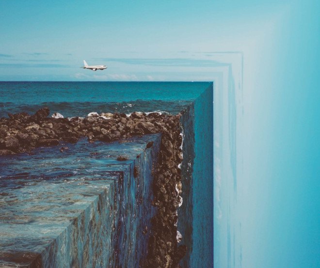 petey ulatan, digital art, cubic landscapes, cube shaped world, digital images, image editing, science fiction