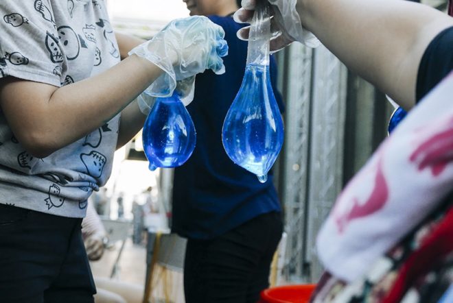 Rain Interactive in Kaohsiung by Luzinterruptus, Pier-2 Art Center and Luzinterruptus, Rain Interactive at Pier-2 Art Center, environmental art installation in Taiwan, condom art installation
