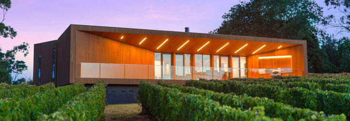 Red Hill Residence, Finnis Architects, vineyard, wine cellar, Australia, timber, steel, rammed earth, green architecture, glass balustrades, skylights, natural light