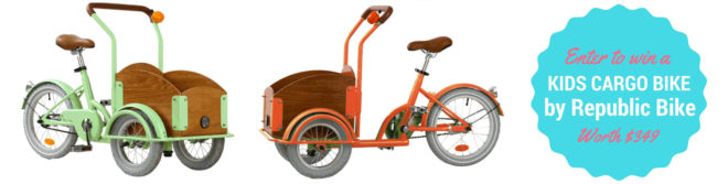 republic bike, republic bike kids cargo bike, kids cargo bike, cargo bike for kids, mini cargo bike, bikes for kids, green kids, eco kids, cargo bike giveaway, win a kids cargo bike, kids cargo bike giveaway, win a republic bike, win a bike for back to school