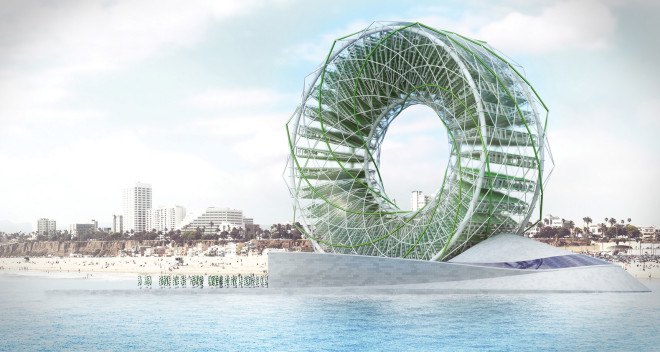 Ring Garden, Ring Garden Alexandru Predonu, LAGI 2016 finalists, LAGI 2016 Santa Monica, rotating desalination plant, rotating Ring Garden, solar powered desalination, algae bioreactor, Santa Monica Pier design competition, Santa Monica Pier LAGI, rotating solar-powered ring garden