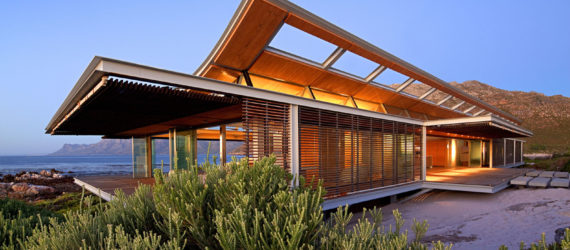 Rooiels Beach House, Elphick Proome Architects, seaside house, Cape Town, vacation house, South Africa, hydraulic shutters, hydraulic power, glass facade, timber shutters, hardwood, steel-framed building, natural light, green architecture