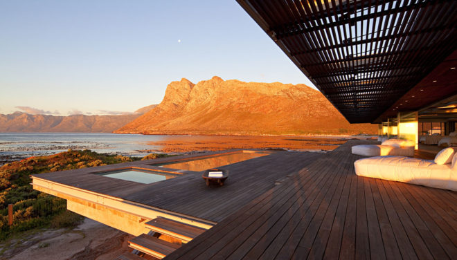 Rooiels Beach House, Elphick Proome Architects, seaside house, Cape Town, vacation house, South Africa, hydraulic shutters, hydraulic power, glass facade, timber shutters, hardwood, steel-framed building, natural light, green architecture