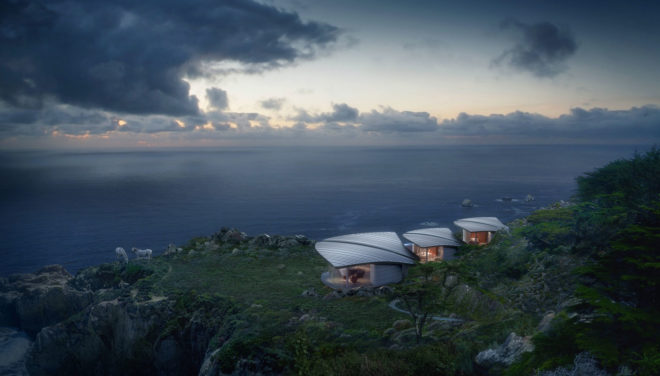 Sea Song residence, Big Sur, Form4 Architecture, net-zero energy, net-zero, xeriscaping, self-cleaning glass, pavilions, green architecture, rainwater harvesting