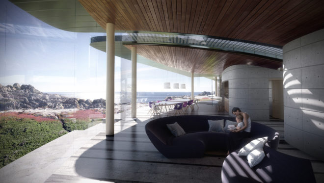 Sea Song residence, Big Sur, Form4 Architecture, net-zero energy, net-zero, xeriscaping, self-cleaning glass, pavilions, green architecture, rainwater harvesting